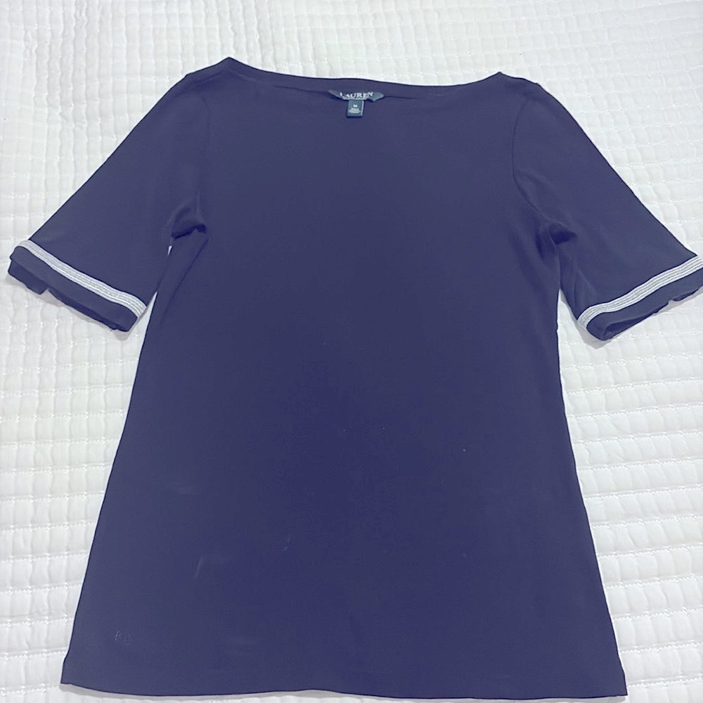 Ralph Lauren Medium Ladies Blue and White Short Sleeve Tee